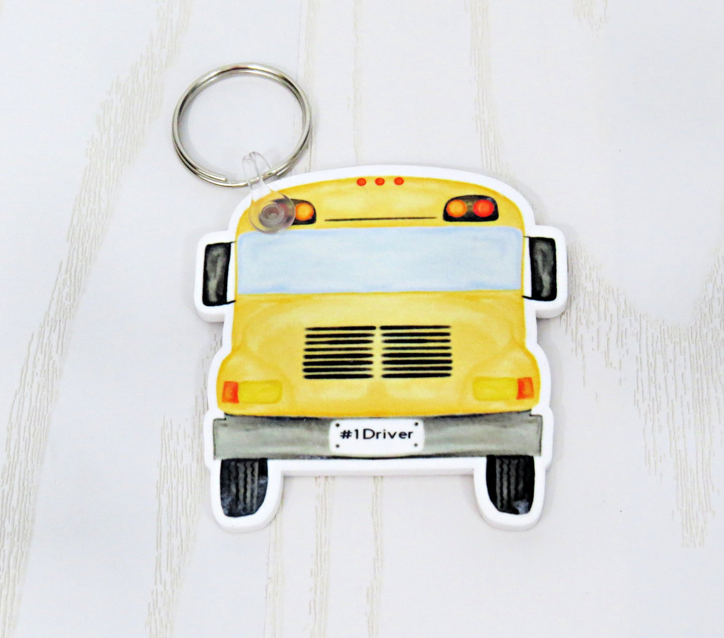 Bus Driver Gift Set - School Bus Sticky Note Holder + Wristlet + Keychain - flat lay showing full design