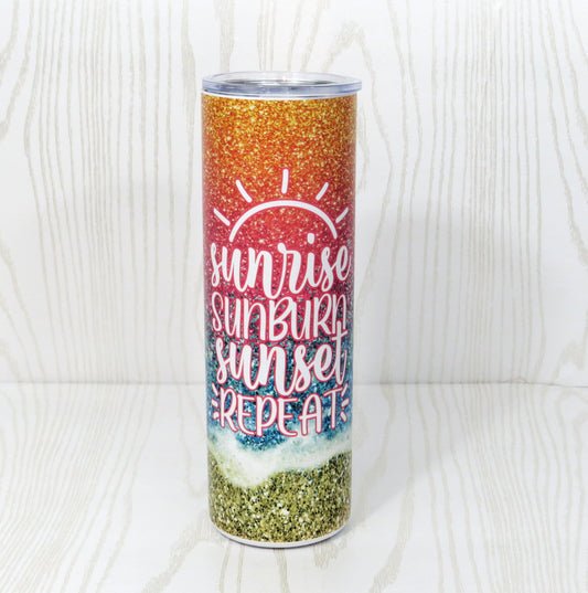 Sunrise Sunburn Sunset Repeat Ombre Sand Beach Waves 20 Oz Tumbler - Girls Weekend Trip Stainless Steel Double Walled Insulated Cup