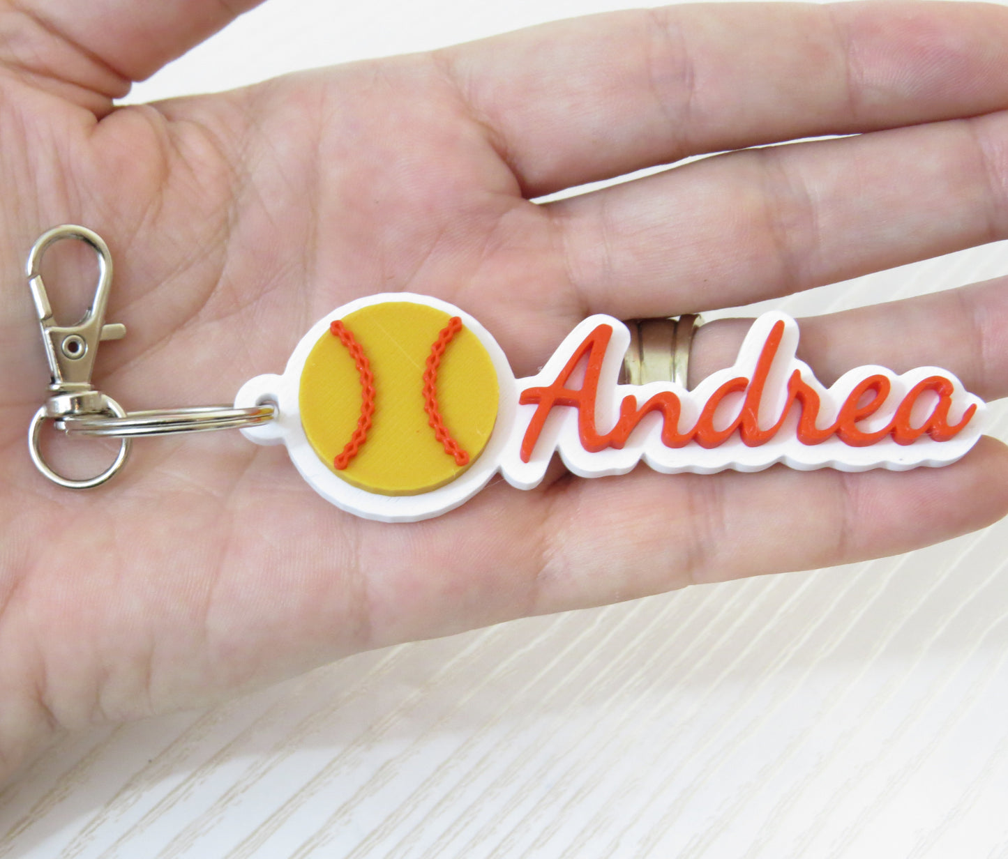 Personalized 3D Sports Name Keychain Bag Tag - Choose Your Sport - hanging display with keys