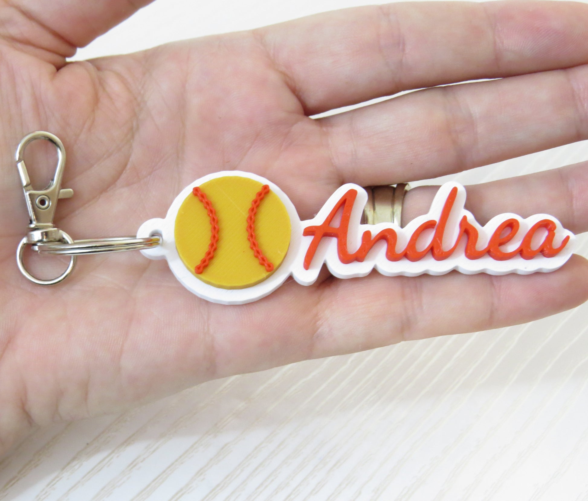 Personalized 3D Sports Name Keychain Bag Tag - Choose Your Sport - hanging display with keys