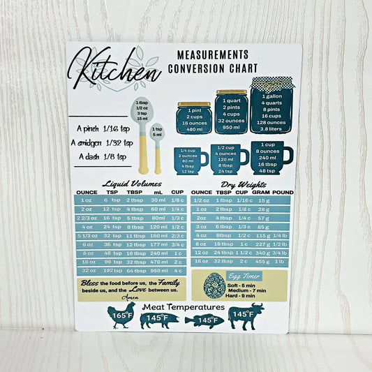 Kitchen Conversion Chart Measurement Fridge Magnet - Baking Supplies Accessories Cooking Gadgets - Gifts for Women - Vintage Useful - Cute for Bakers