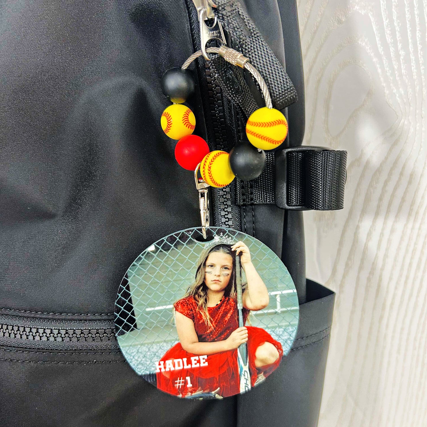 Personalized Softball Mom Bag Tag with Name for Purse Backpack Sports Bag - Custom Kids Picture Acrylic ID