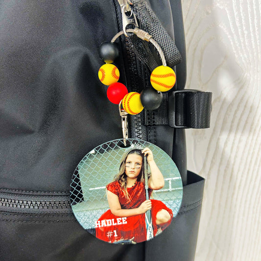Personalized Sports Mom Bag Tag with Name for Purse Backpack Sports Bag - Custom Kids Picture Acrylic ID