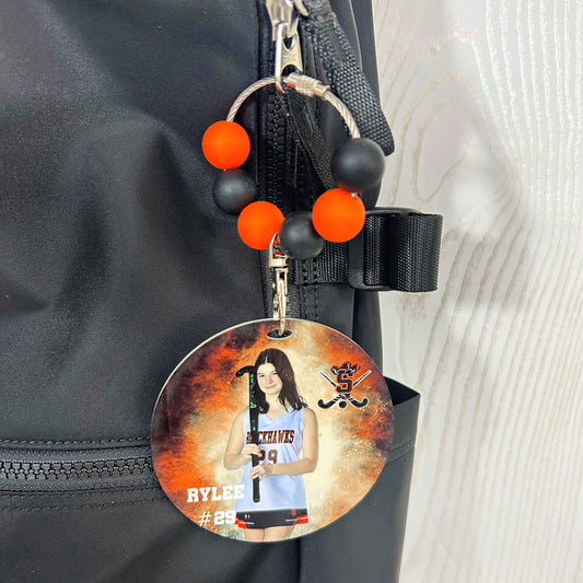 Personalized Sports Mom Bag Tag with Name for Purse Backpack Sports Bag - Custom Kids Picture Acrylic ID
