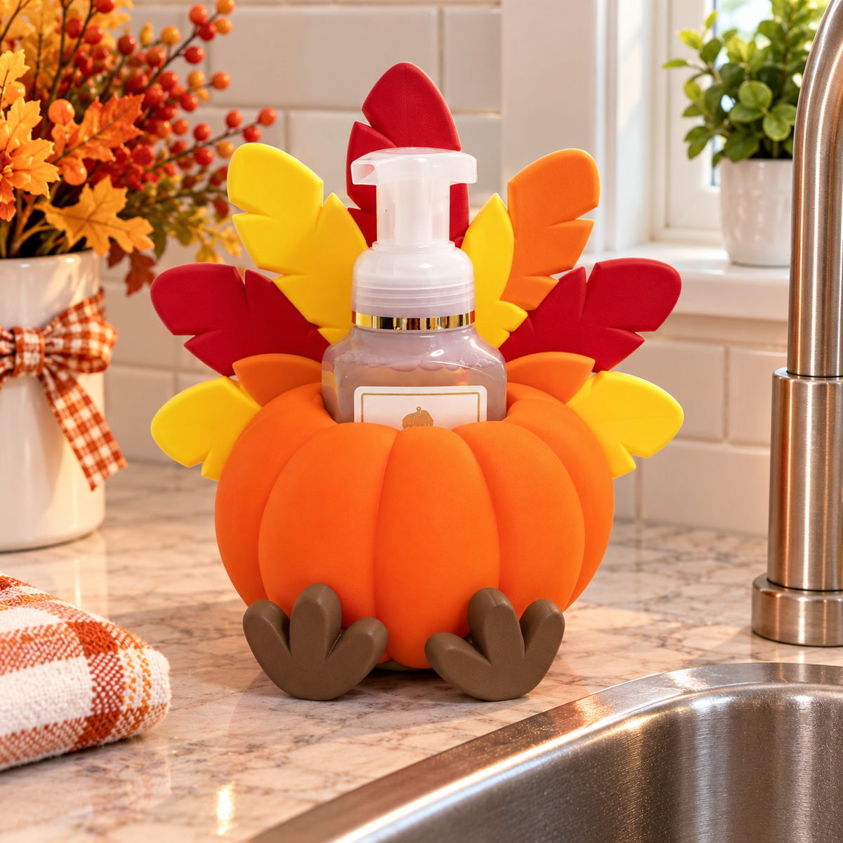 Turkey Pumpkin Foaming Soap Holder — Thanksgiving Fall Bathroom Decor for BBW Bottles