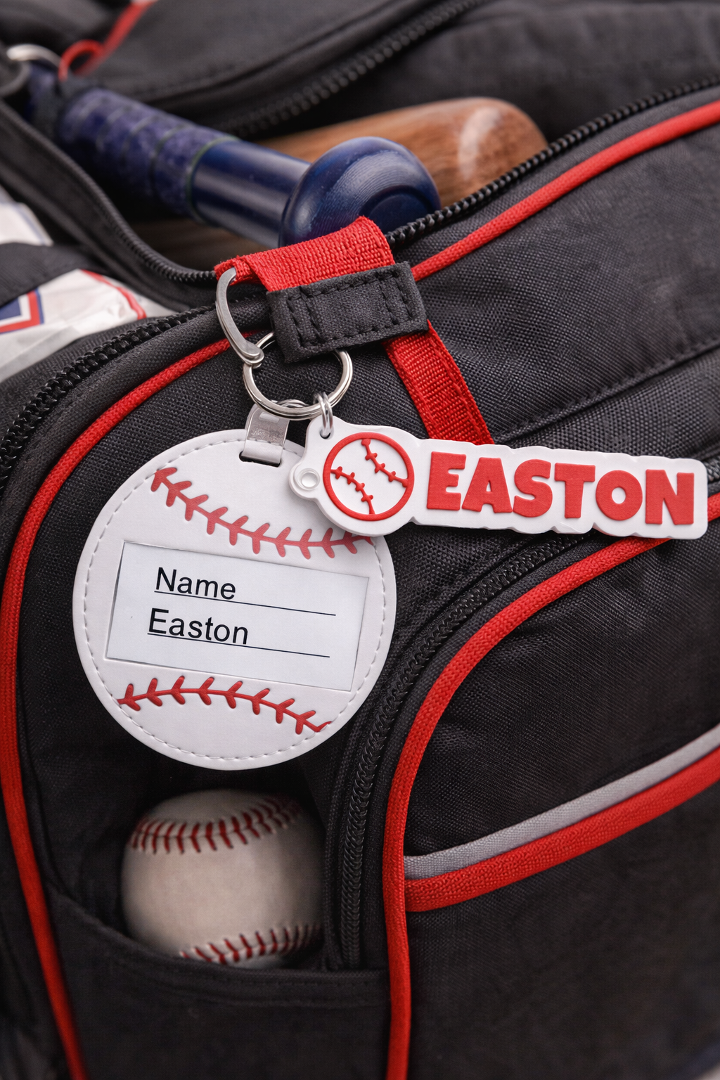 Personalized Baseball Keychain Bag Tag – Custom 3D Printed Name Tag for Baseball Players Sports Bags and Backpacks