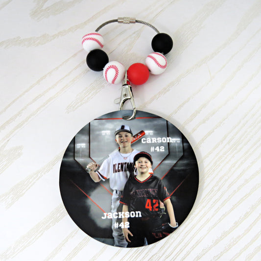 Personalized Baseball Mom Bag Tag with Name for Purse Backpack Sports Bag - Custom Kids Picture Acrylic ID