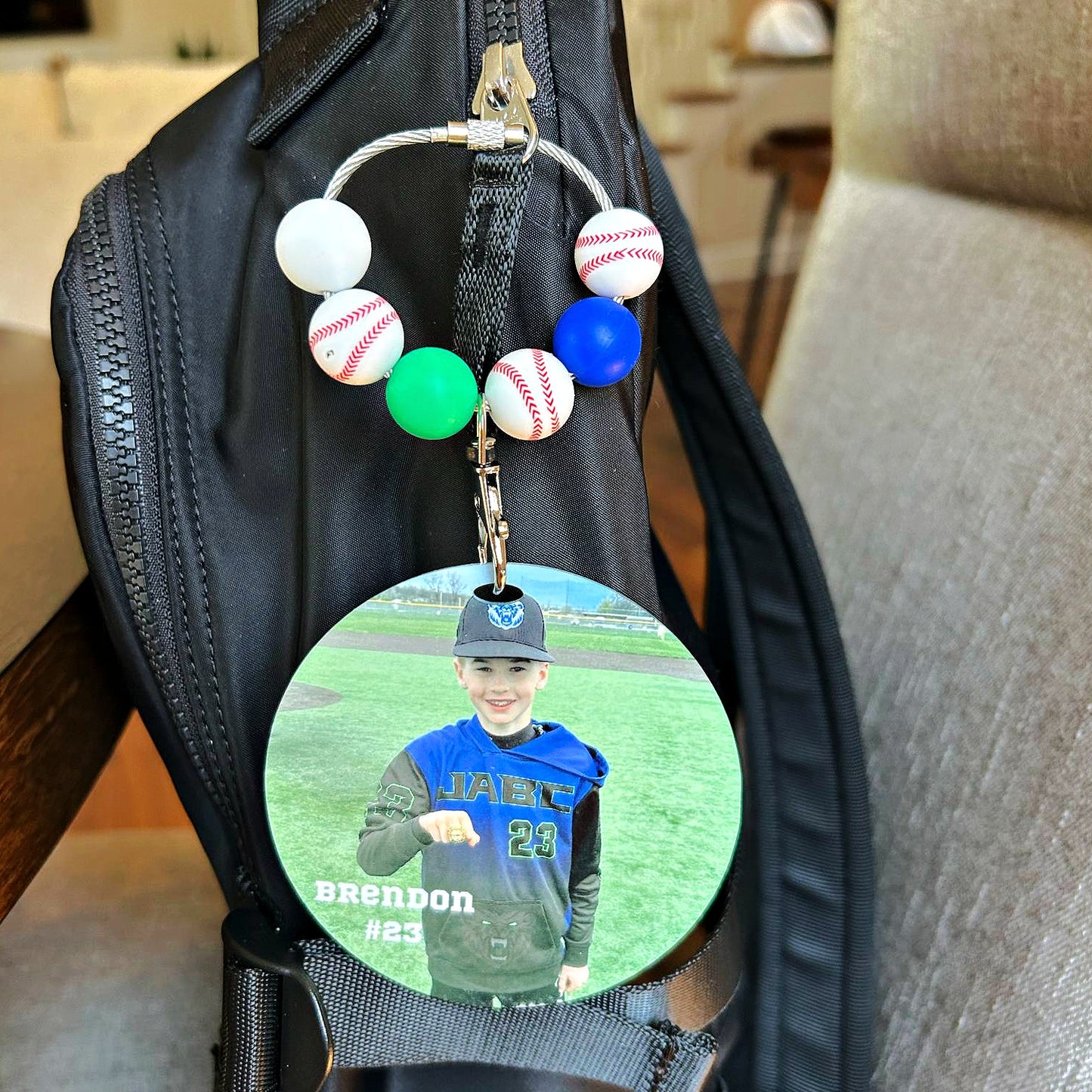Personalized Baseball Mom Bag Tag with Name for Purse Backpack Sports Bag - Custom Kids Picture Acrylic ID
