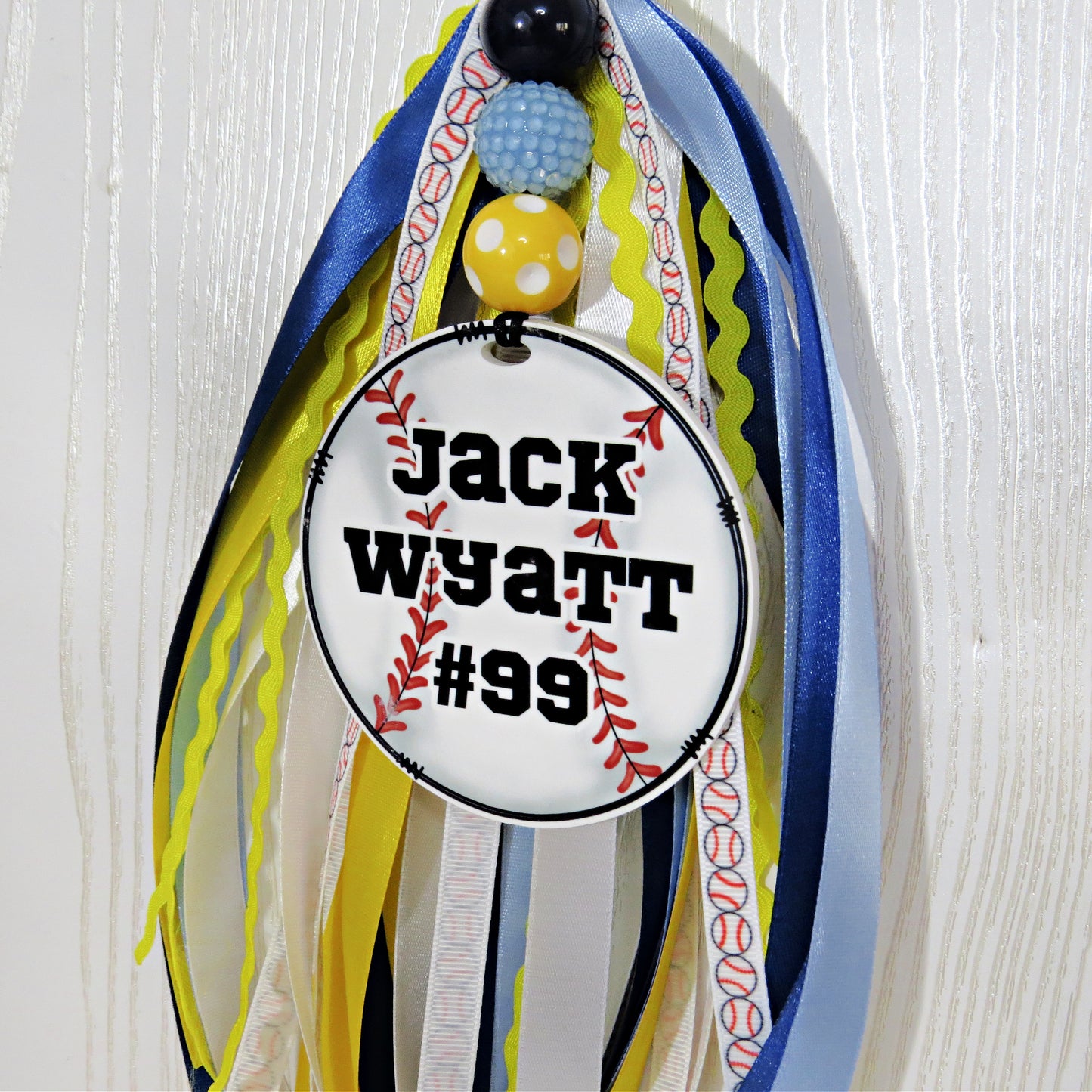 Personalized Ribbon Baseball Bag Tag with Name for Mom Backpack Sports Bag - Custom Kids Acrylic ID - Game Day Gift