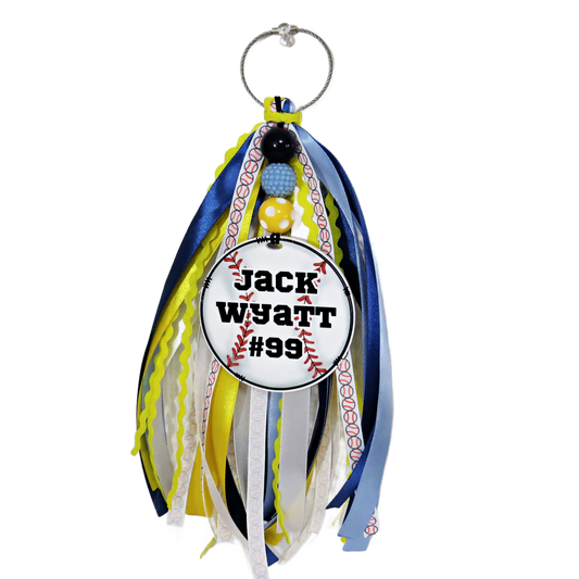 Personalized Ribbon Baseball Bag Tag with Name for Mom Backpack Sports Bag - Custom Kids Acrylic ID - Game Day Gift
