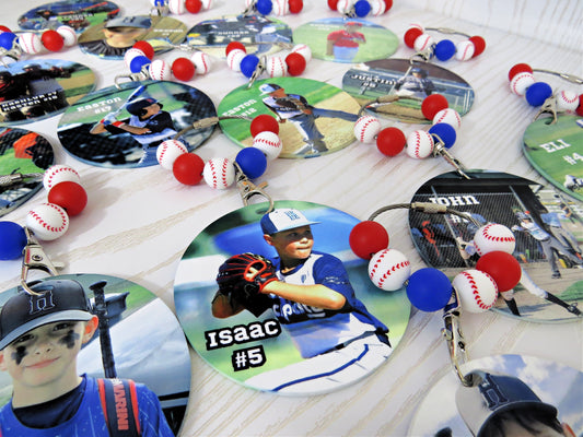 Personalized Baseball Mom Bag Tag with Name for Purse Backpack Sports Bag - Custom Kids Picture Acrylic ID