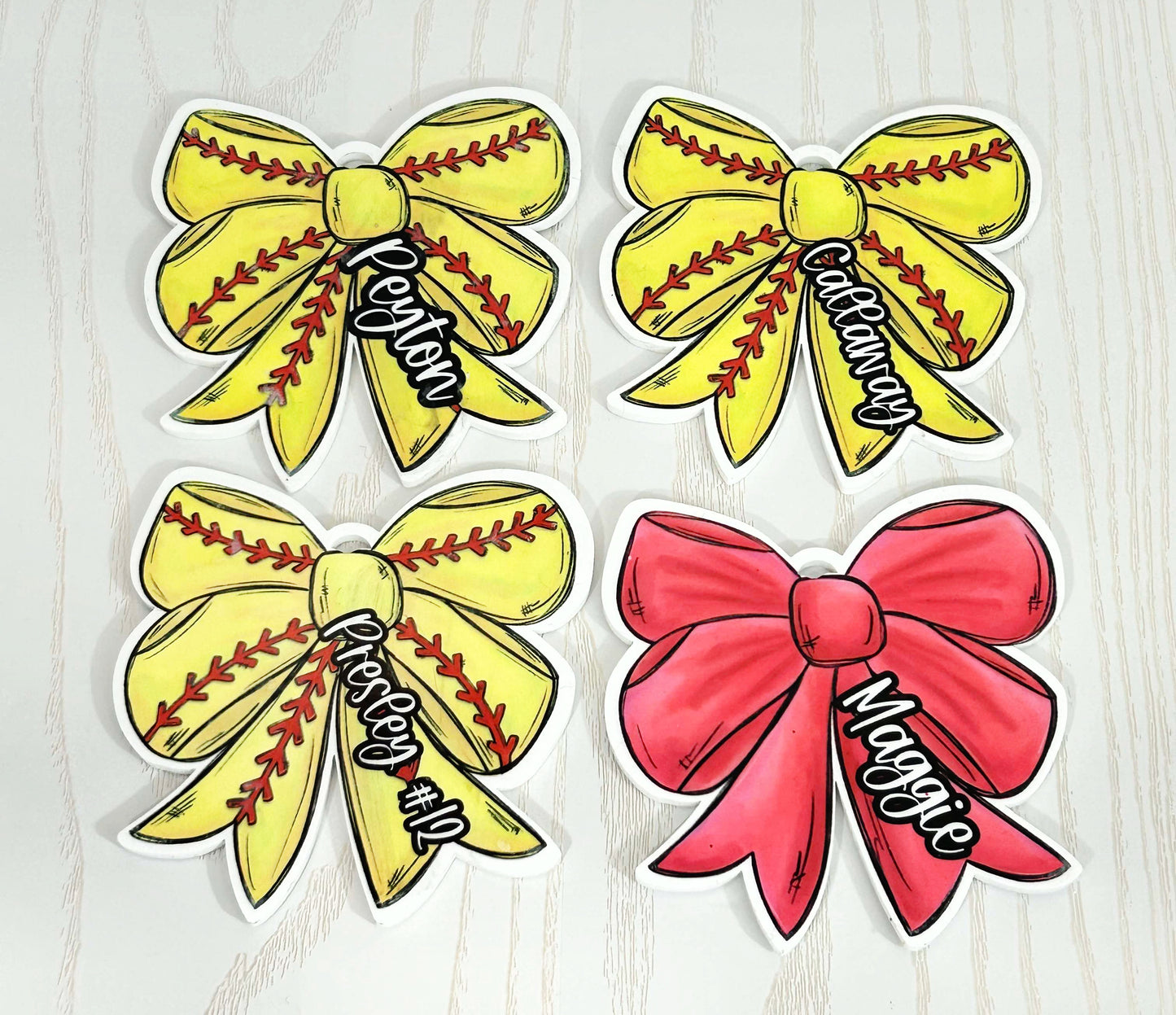 Sports Bow Bag Tag Personalized with Name - Kids Soccer Volleyball Baseball Softball Golf Basketball Bag Name Tag Keychain