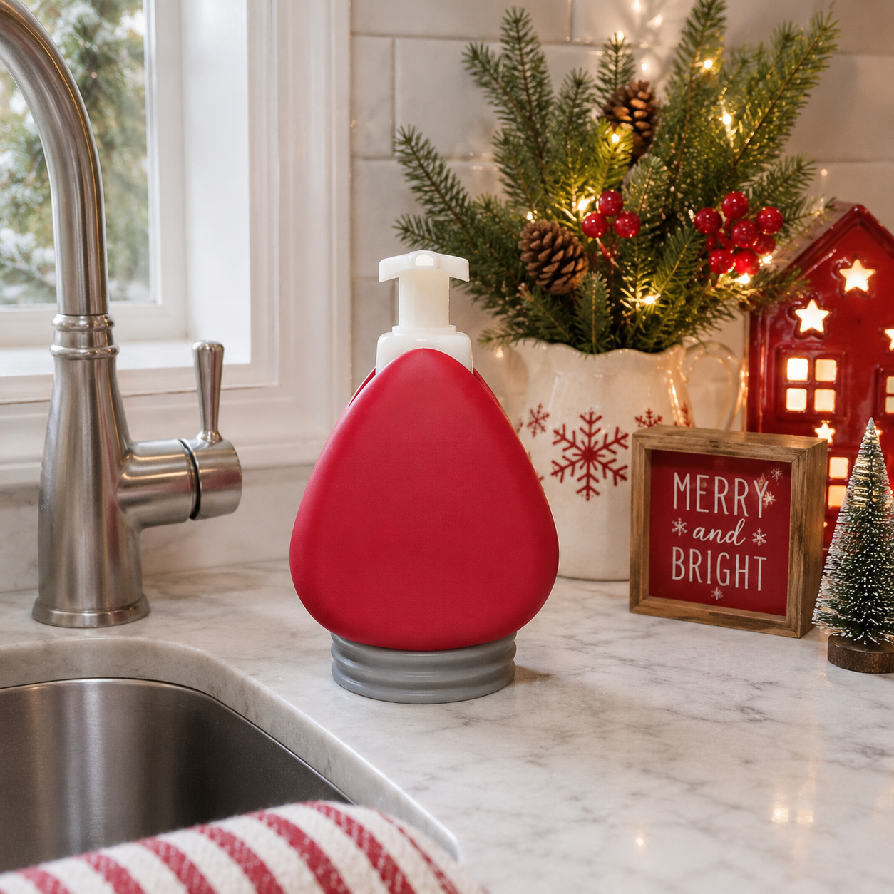 Christmas Light Bulb Soap Holder for Bath and Body Works Foaming Soap Bottles - side angle showing product shape