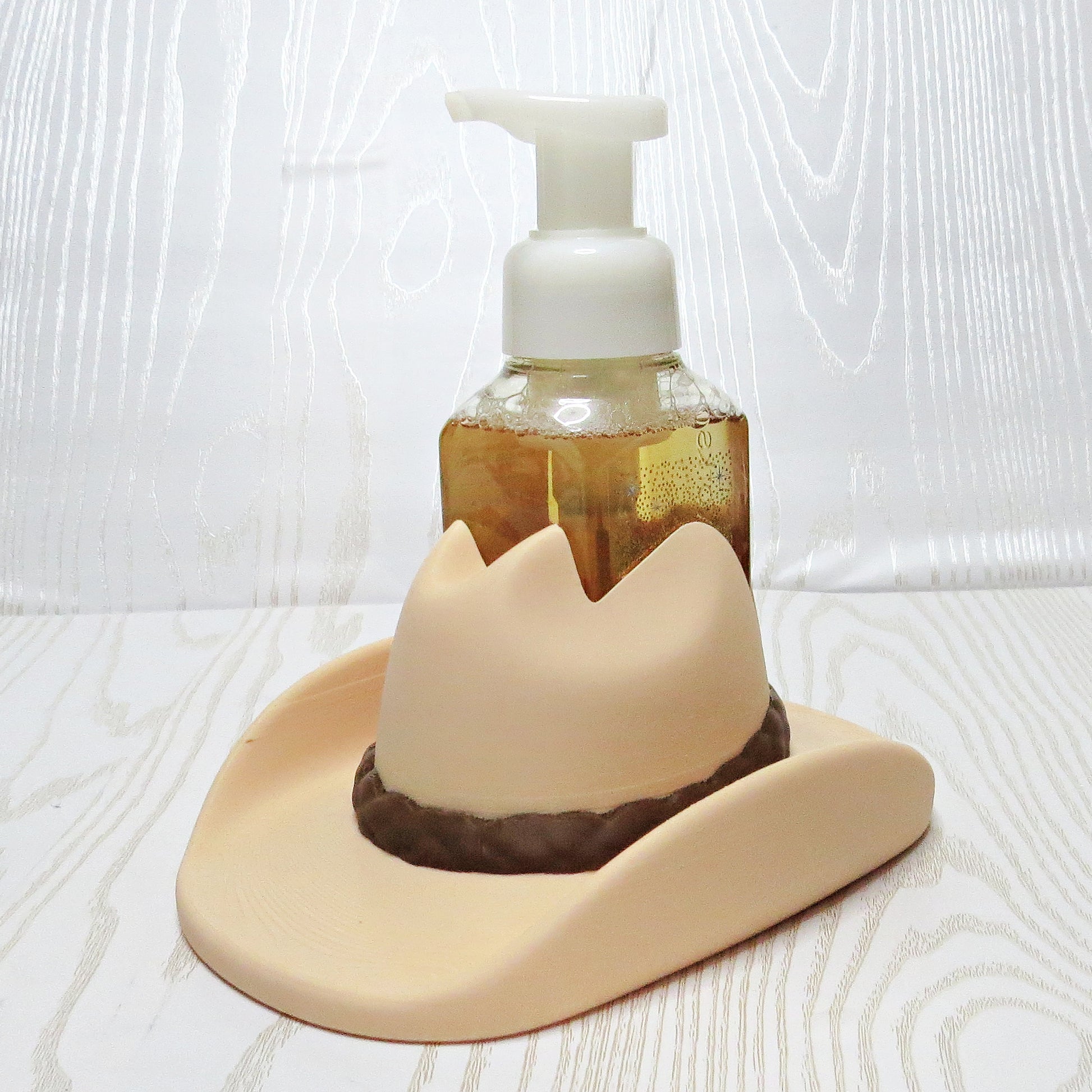 Cowboy Hat Foaming Soap Holder - Western Bathroom Decor - top view showing pump opening