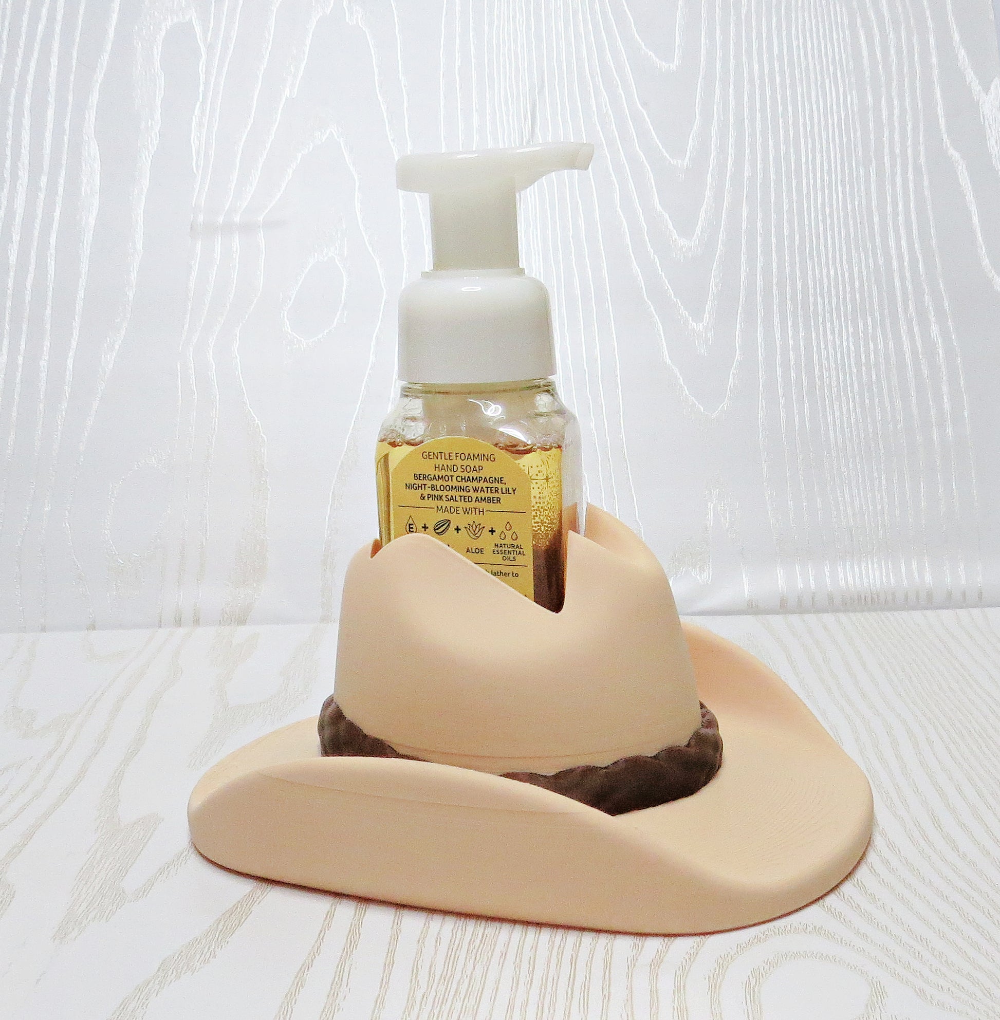 Cowboy Hat Foaming Soap Holder - Western Bathroom Decor - lifestyle with soap bottle inserted