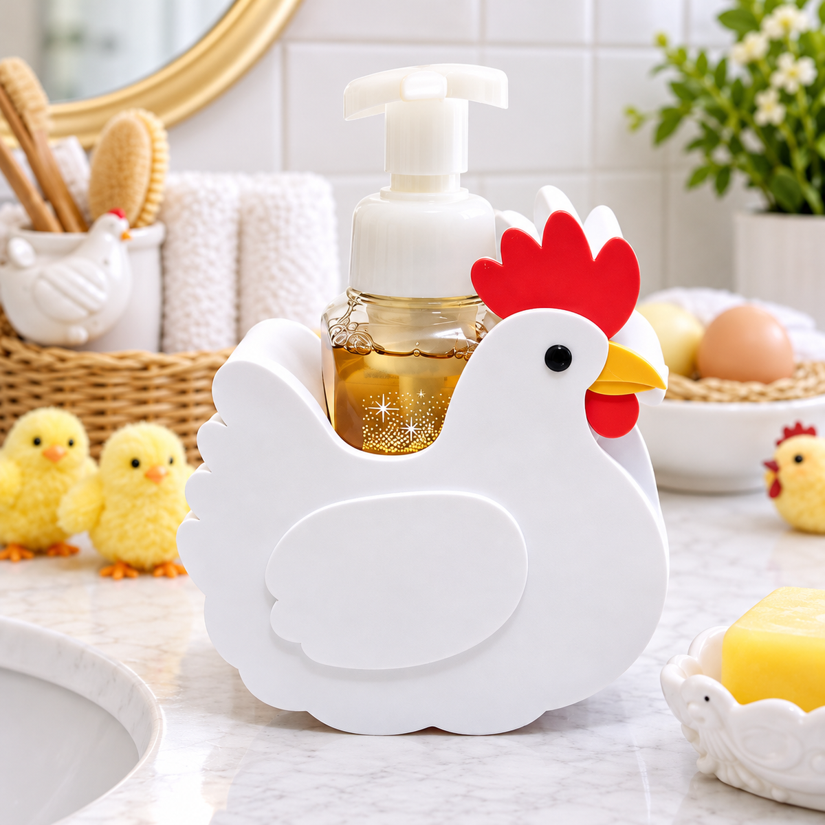Chicken Foaming Soap Holder – Farmhouse Hen Bathroom & Kitchen Decor