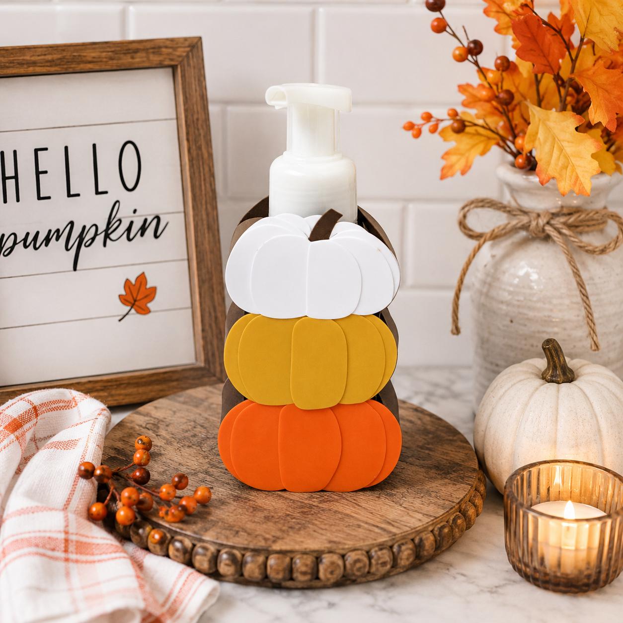 Stacked Pumpkins Foaming Soap Holder – 3D Printed Fall Halloween Decor – BBW Compatible