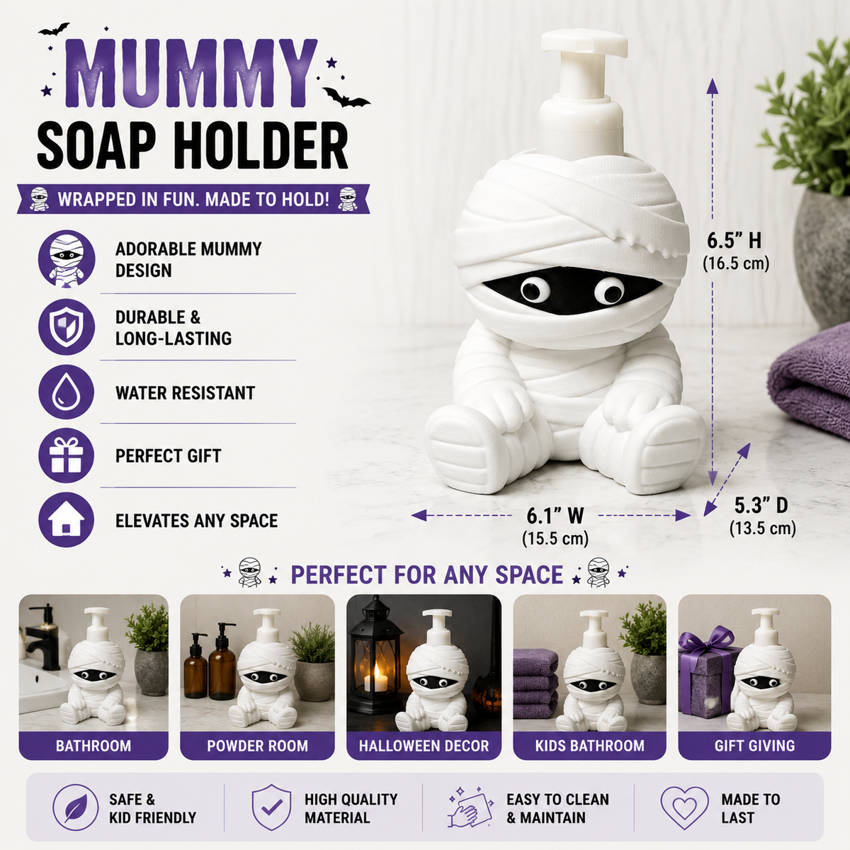 Mummy Soap Holder – 3D Printed Halloween Spooky Mummy Figurine Decor – BBW Compatible