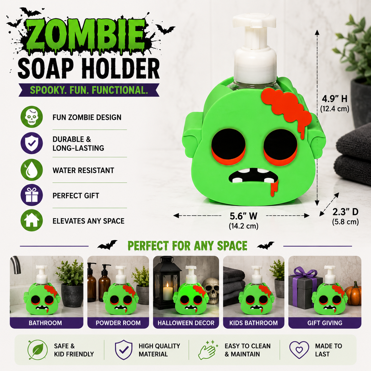 Zombie Soap Holder – 3D Printed Halloween Spooky Green Zombie Decor – BBW Compatible
