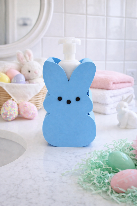 Bunny foaming soap holder easter bathroom countertop 3d printed rabbit soap stand blue spring sink decor