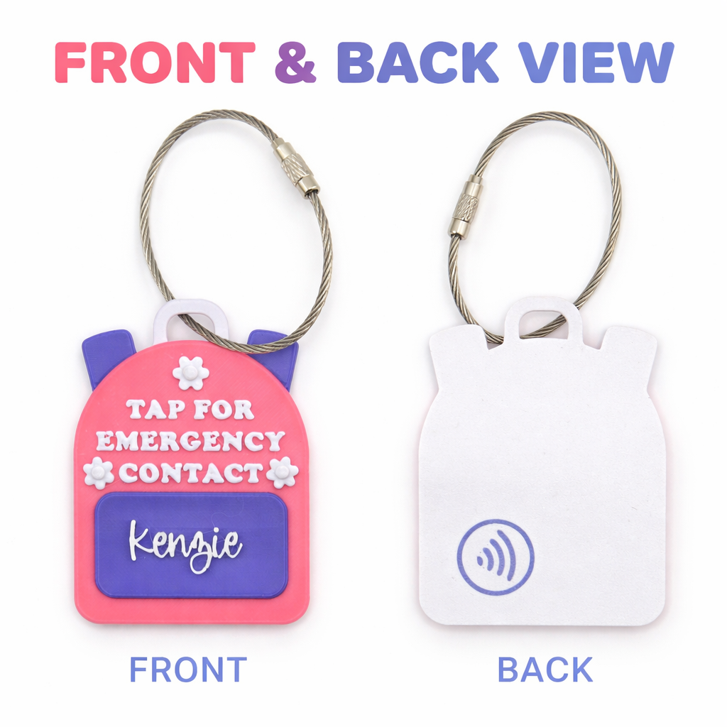 Personalized NFC Emergency Contact Backpack Tag for Kids & School Bags - side profile view