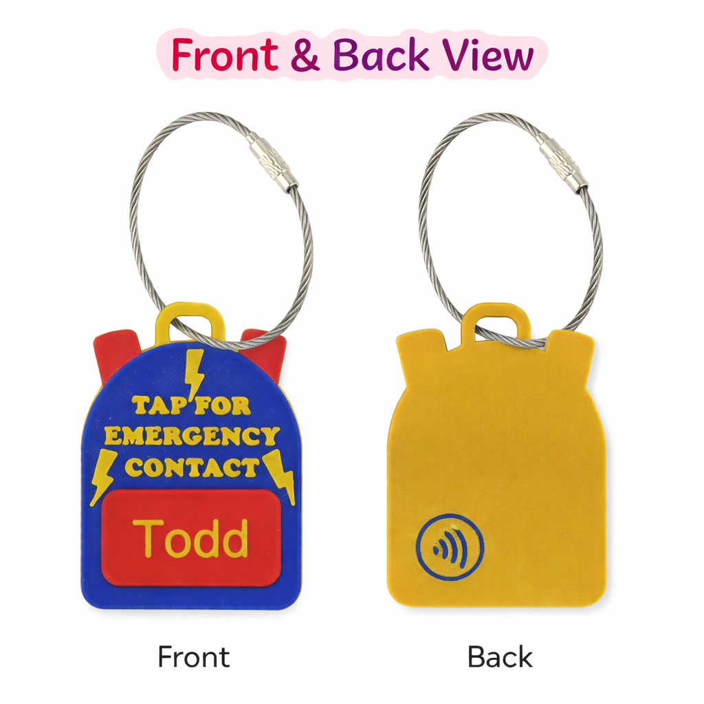 Personalized NFC Emergency Contact Backpack Tag for Kids & School Bags - close-up of hardware detail