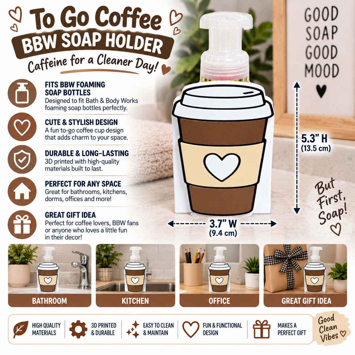 Coffee Cup Foaming Soap Holder — Cute Kitchen and Bathroom Decor for BBW Bottles