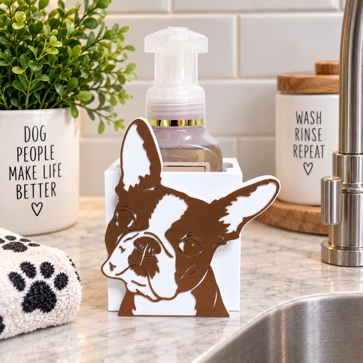 Boston Terrier Foaming Soap Holder — Dog Breed Bathroom Decor for BBW Bottles
