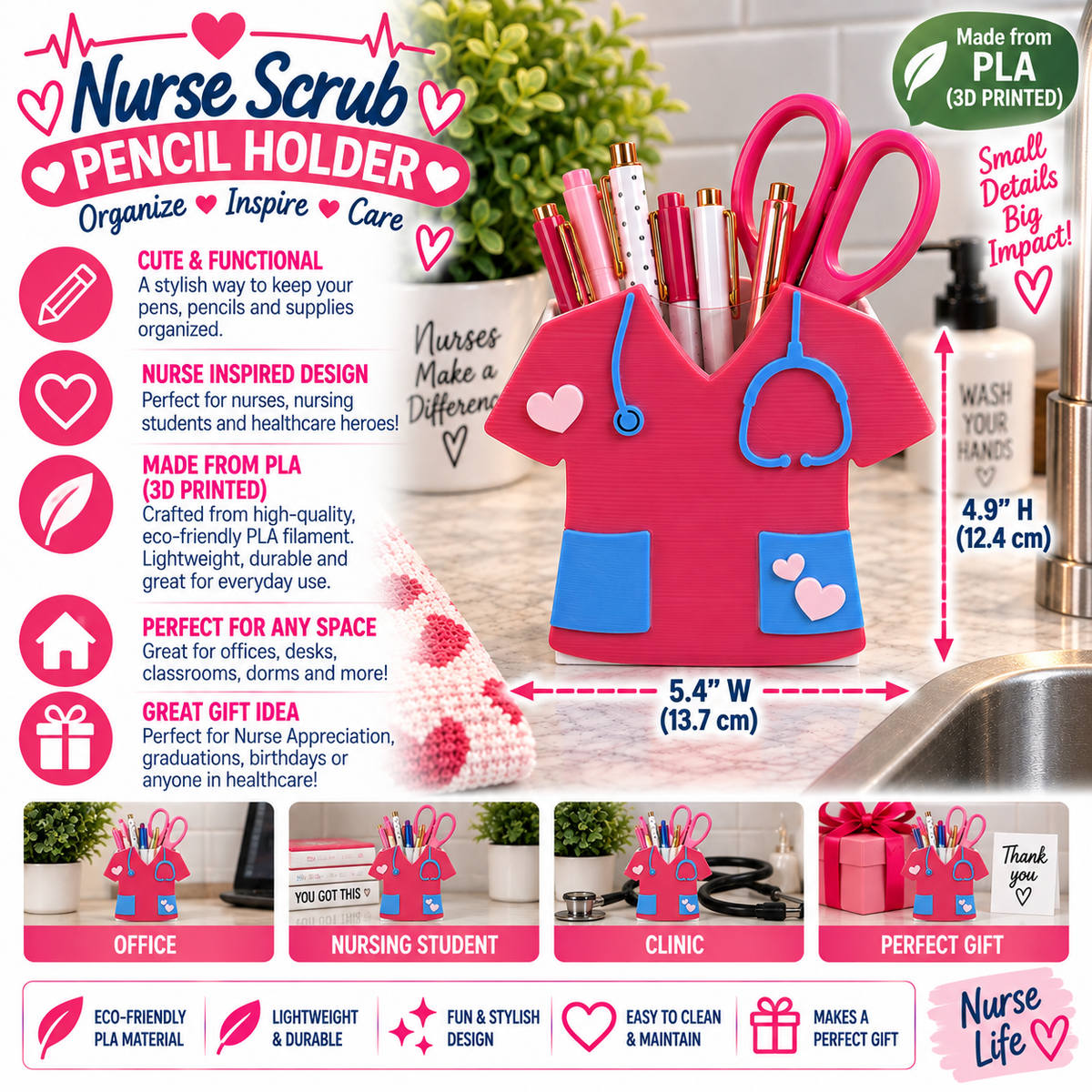 Cute Nurse Scrub Pencil Holder — Desk Organizer Gift for Nurses and Nursing Students