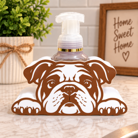 English bulldog face line art foaming soap bottle holder for bathroom decor