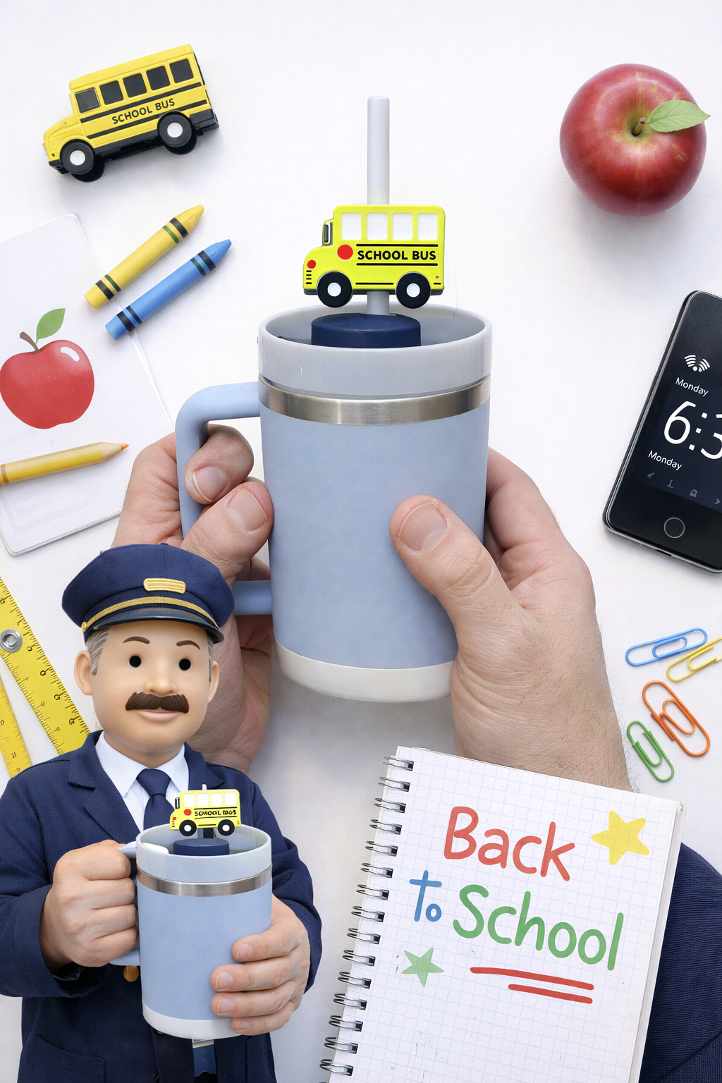 School Bus Straw Topper – Back to School Cup Accessory for Teachers & Students