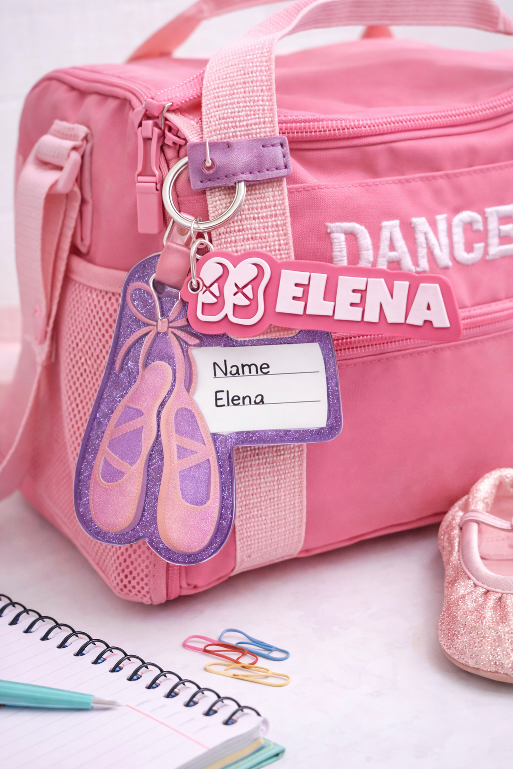 Personalized Ballerina Name Keychain – 3D Printed Ballet Shoes Dance Bag Tag for Backpacks & Dance Bags