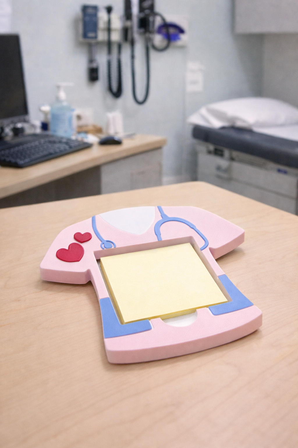 pink nurse scrub sticky note holder desk organizer with stethoscope design cute nurse desk decor handmade by kenzies boutique