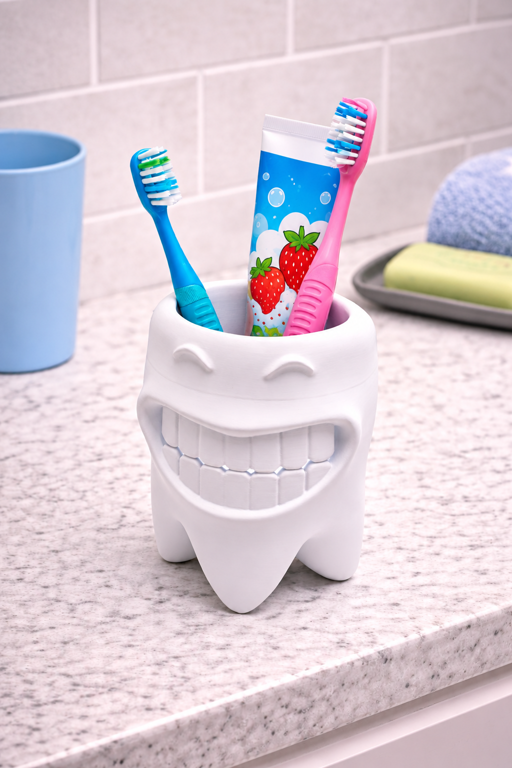 Smiling Tooth Holder – Cute Toothbrush or Pencil Organizer for Kids Bathroom or Dentist Office Decor