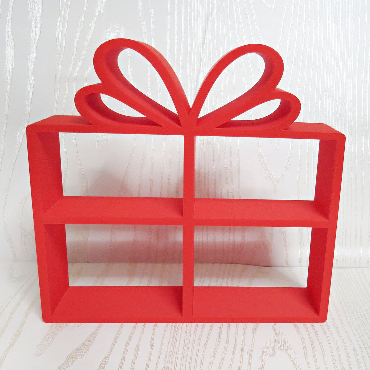 Red Mini Present Shelf — Freestanding Gift Box Display Stand for Trinkets, Plants and Holiday Decor