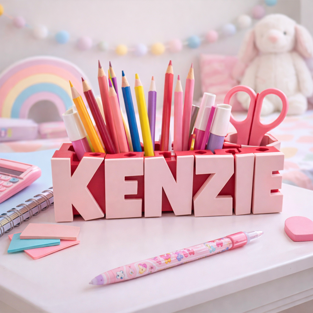 Personalized pencil desk organizer with name custom color letter holder for teacher classroom or kids desk