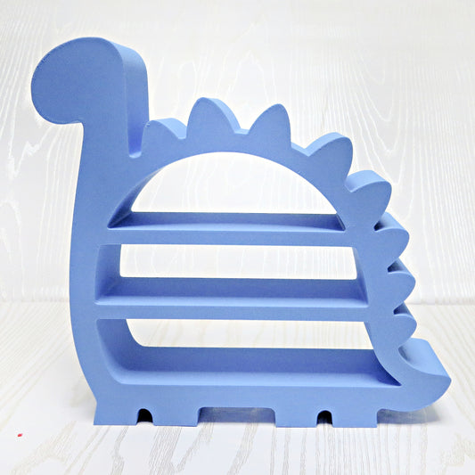 periwinkle-blue-3d-printed-brontosaurus-dinosaur-three-tier-open-shelf-spiked-ridge-curled-tail-kids-room-decor