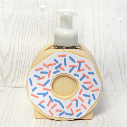cream-3d-printed-frosted-donut-pink-blue-sprinkles-center-hole-foaming-soap-holder-kitchen-bathroom-food-themed-decor