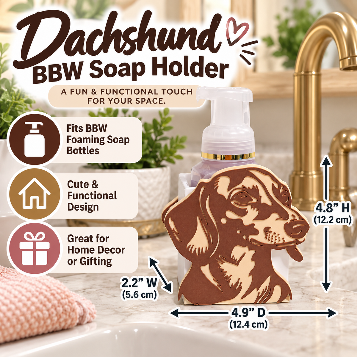 Dachshund Foaming Soap Holder — Bath and Body Works Compatible Dog Bathroom Decor Stand