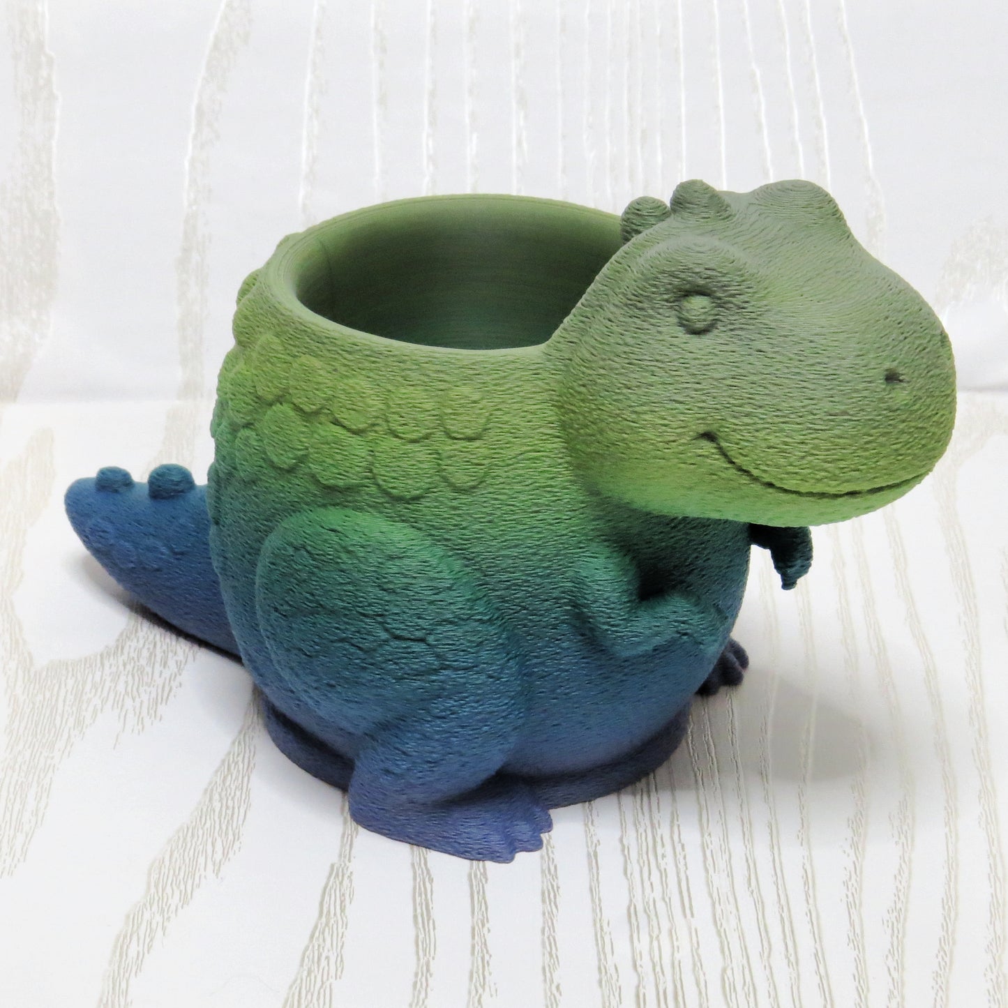 Cute Dinosaur Pencil Holder for Kids Desk | 3D Printed T Rex Desk Organizer f... - side view showing full length