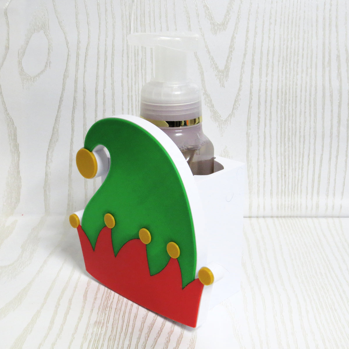 Elf Hat Foaming Soap Holder — Christmas Holiday Bathroom Decor for Bath and Body Works Bottles