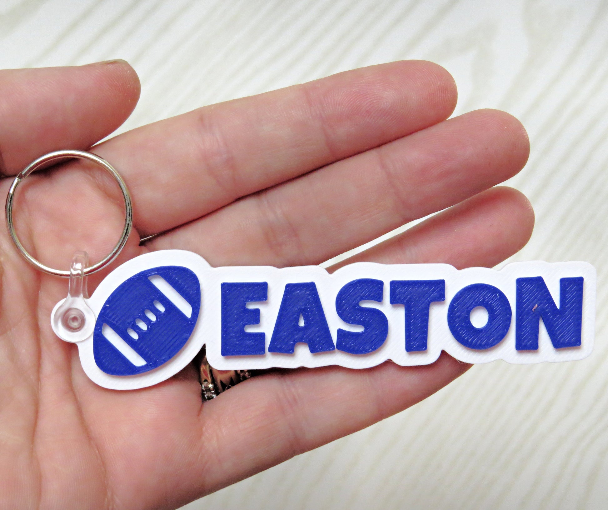 Personalized Football Keychain Bag Tag - close-up of hardware detail