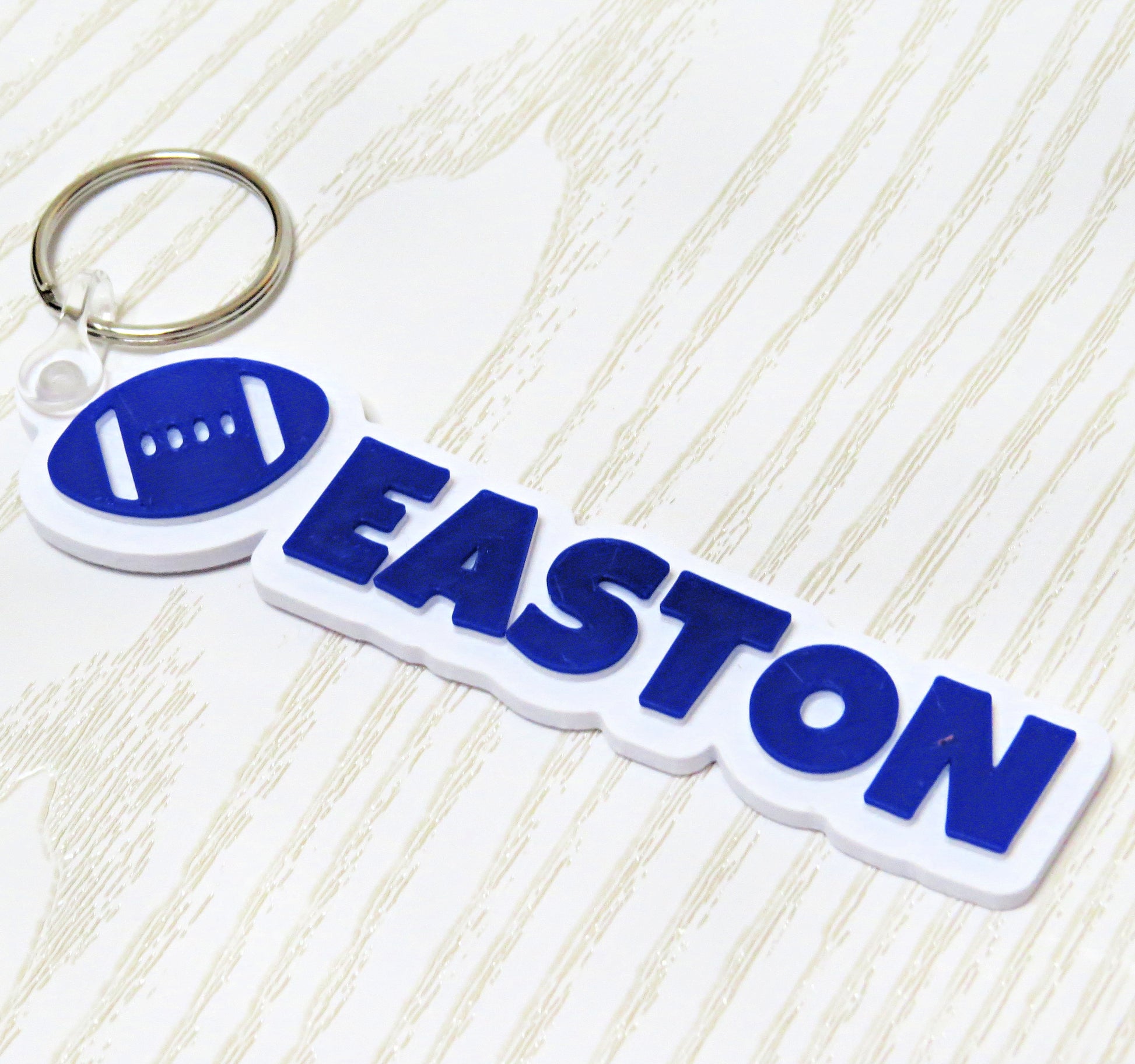 Personalized Football Keychain Bag Tag - flat lay showing full bag
