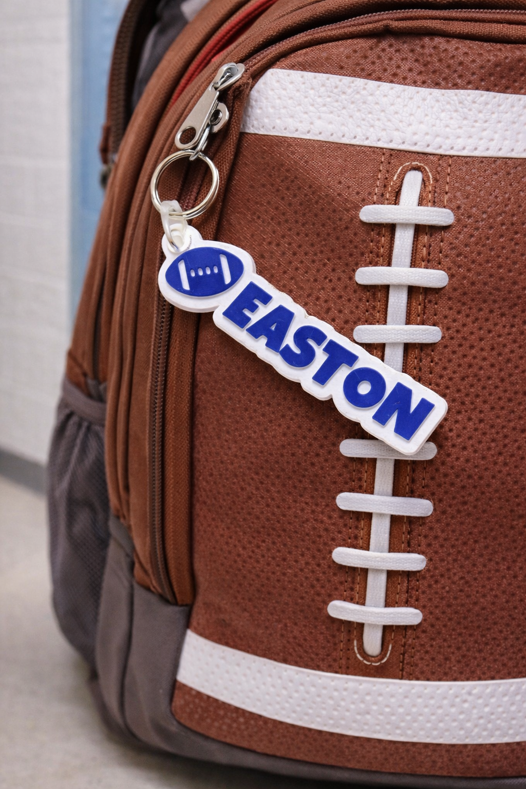 Personalized Football Keychain Bag Tag - interior view showing compartments