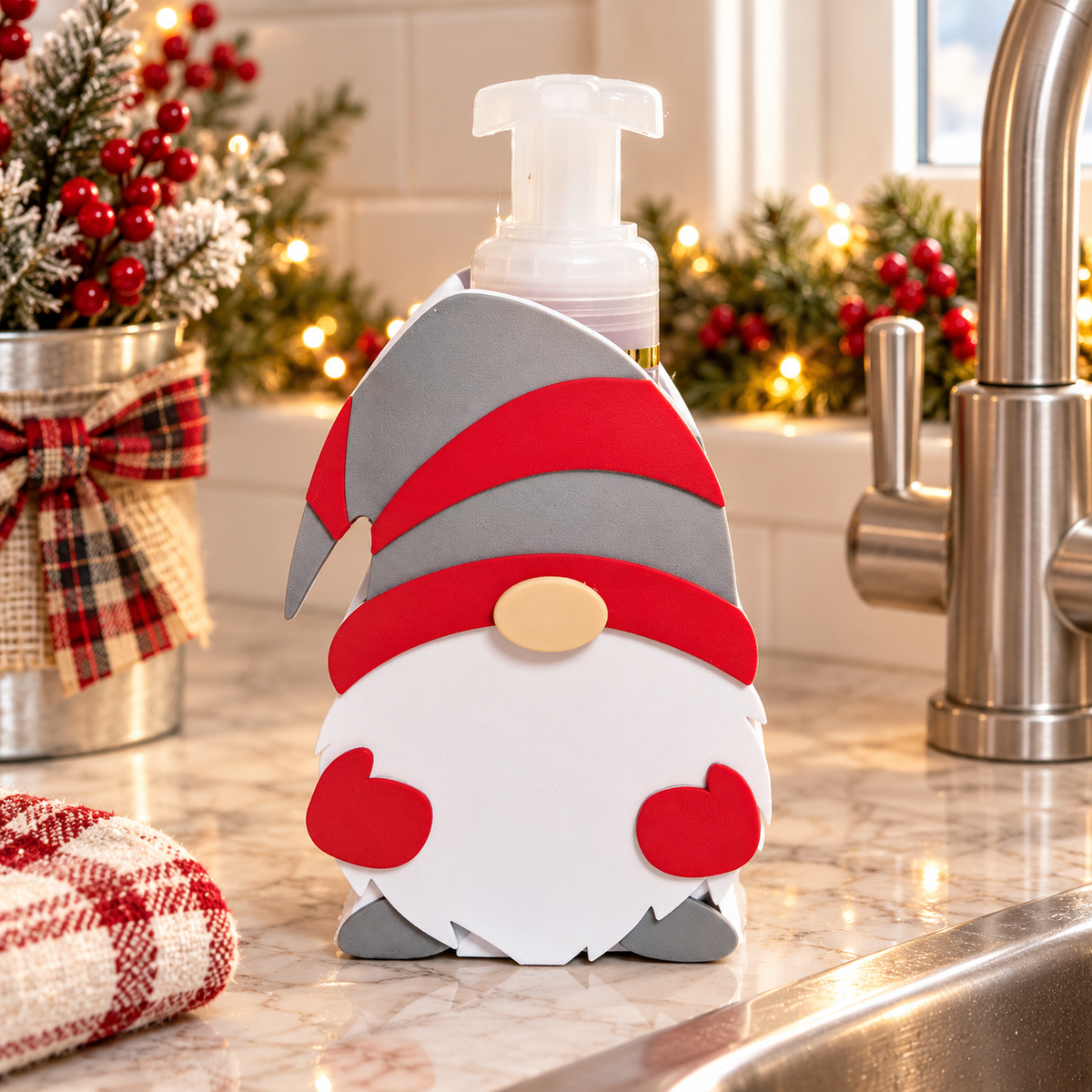 Christmas Gnome Foaming Soap Holder — Holiday Bathroom Decor for BBW Bottles