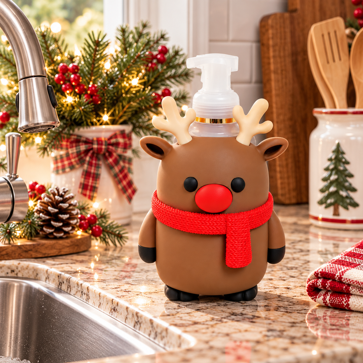 Reindeer Foaming Soap Holder — Christmas Holiday Bathroom Decor for BBW Bottles