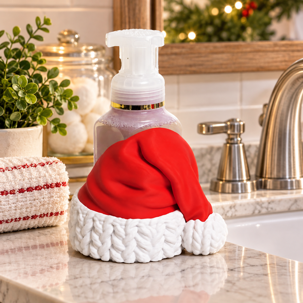 Santa Hat Foaming Soap Holder — Bath and Body Works Compatible Christmas Bathroom Decor Stand