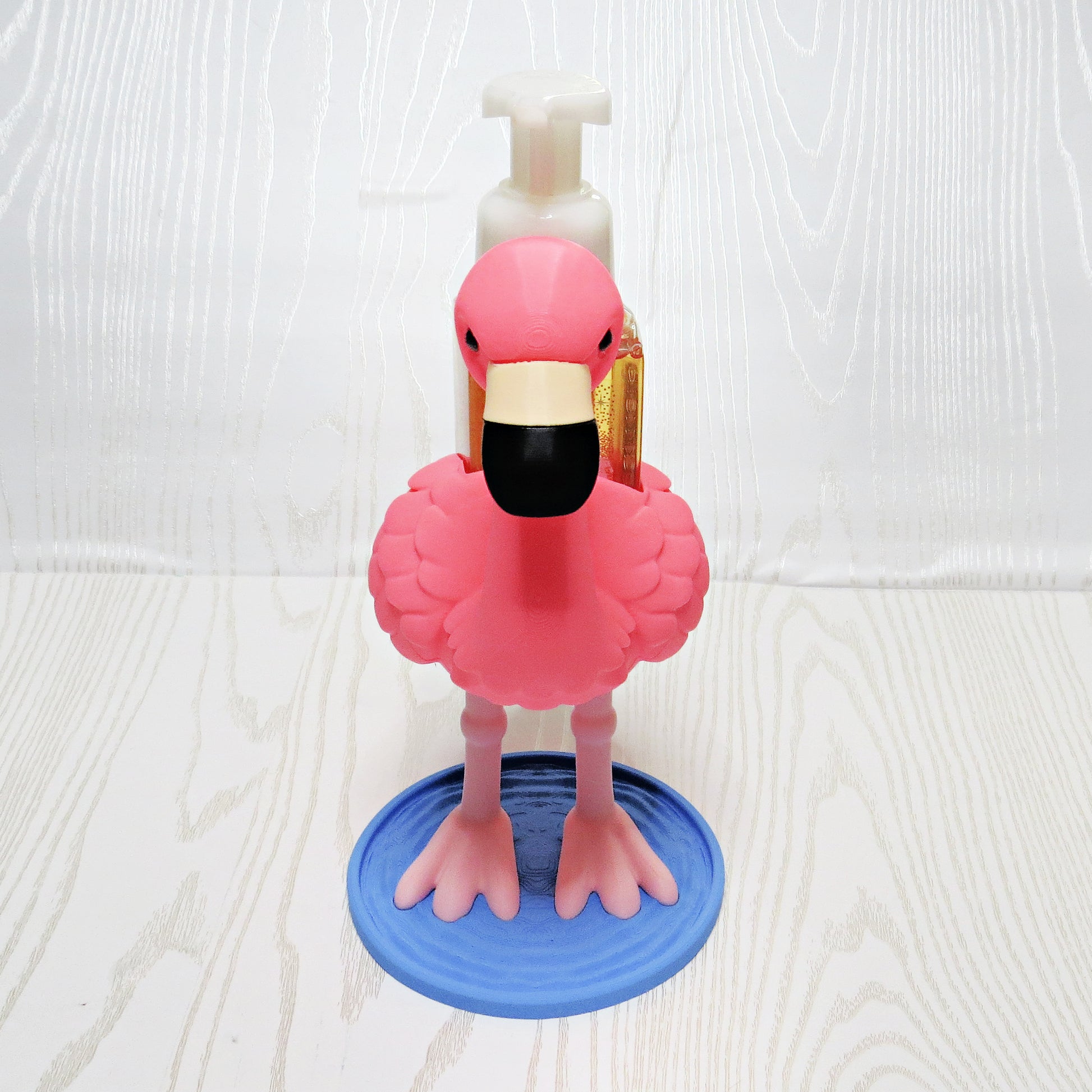 Flamingo Foaming Soap Holder - Cute Pink Tropical Bathroom & Kitchen Decor - top view showing pump opening