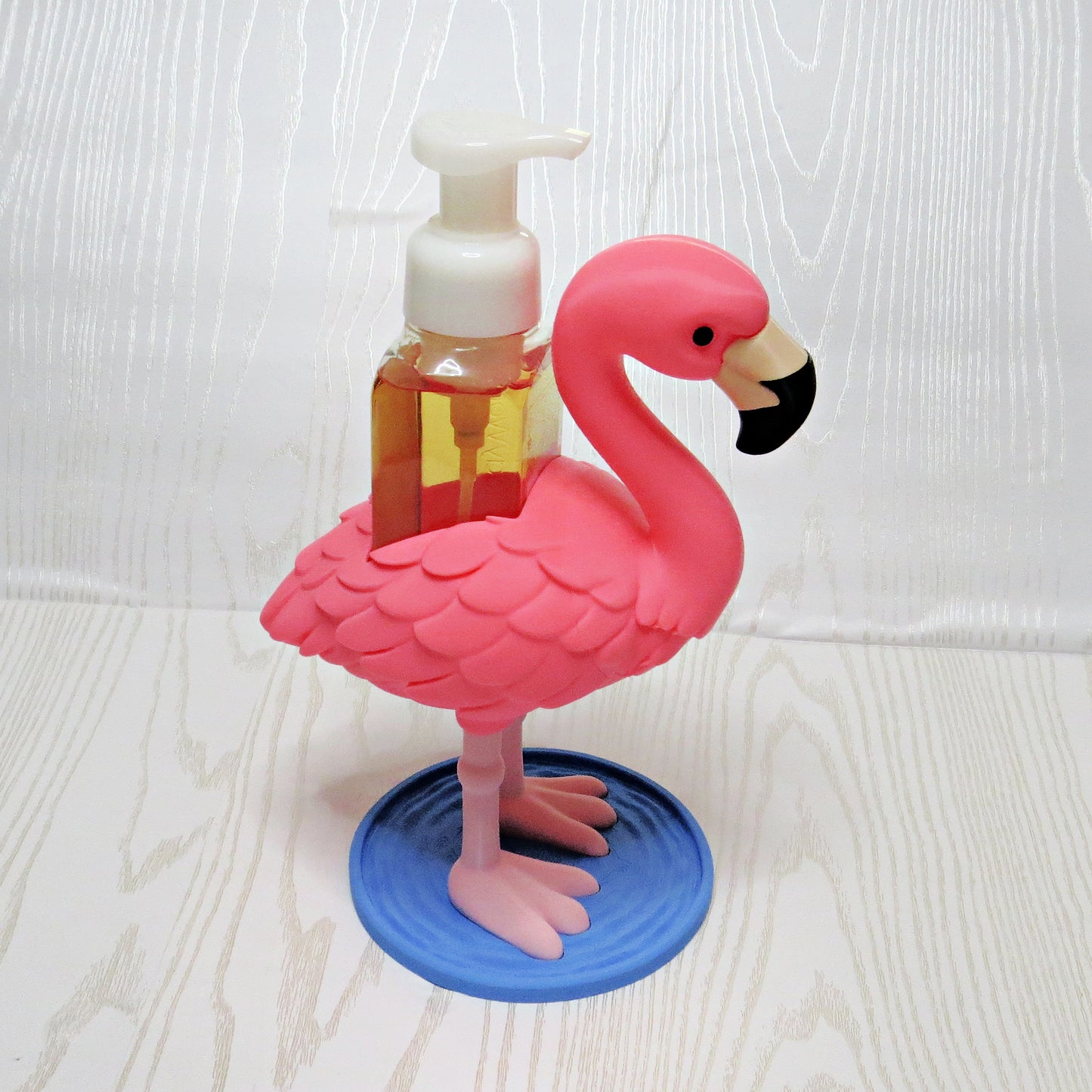Flamingo Foaming Soap Holder - Cute Pink Tropical Bathroom & Kitchen Decor - lifestyle with soap bottle inserted