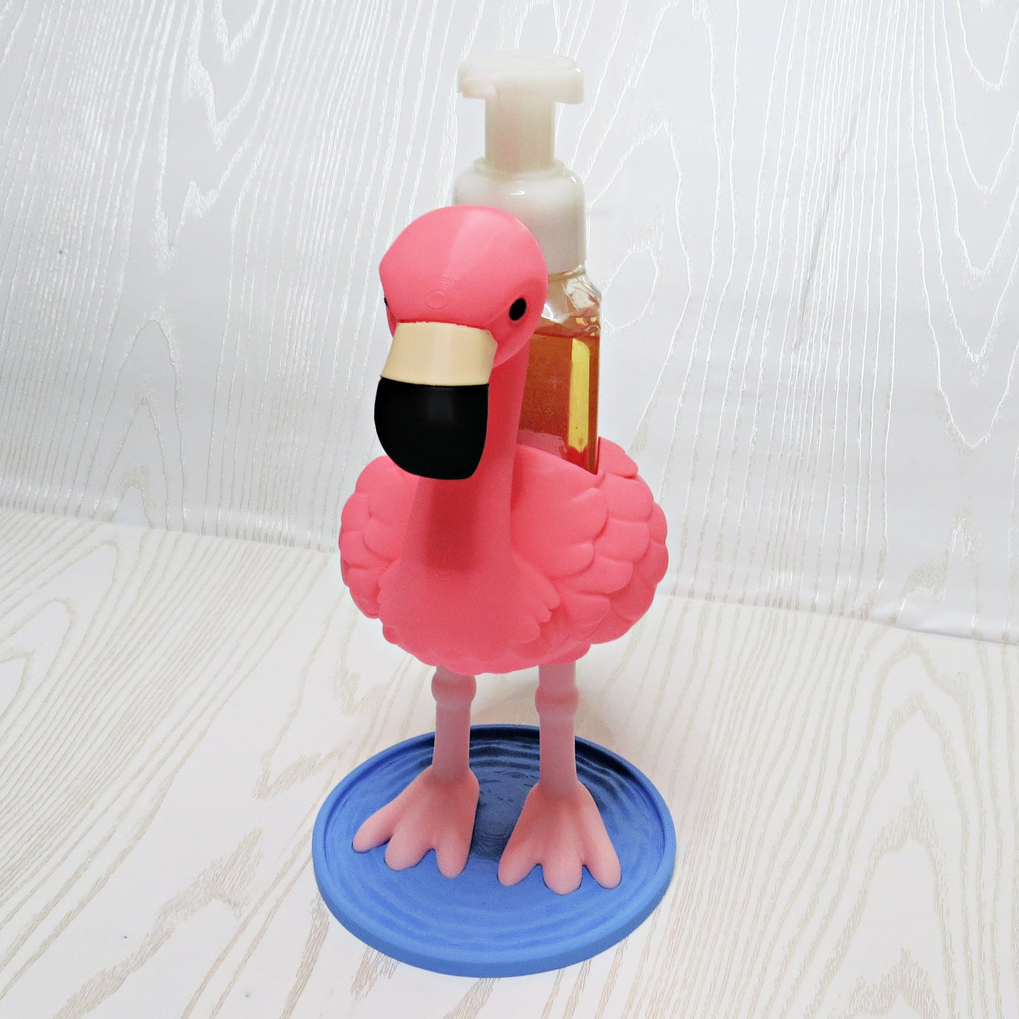 Flamingo Foaming Soap Holder - Cute Pink Tropical Bathroom & Kitchen Decor - close-up of sculpted design detail